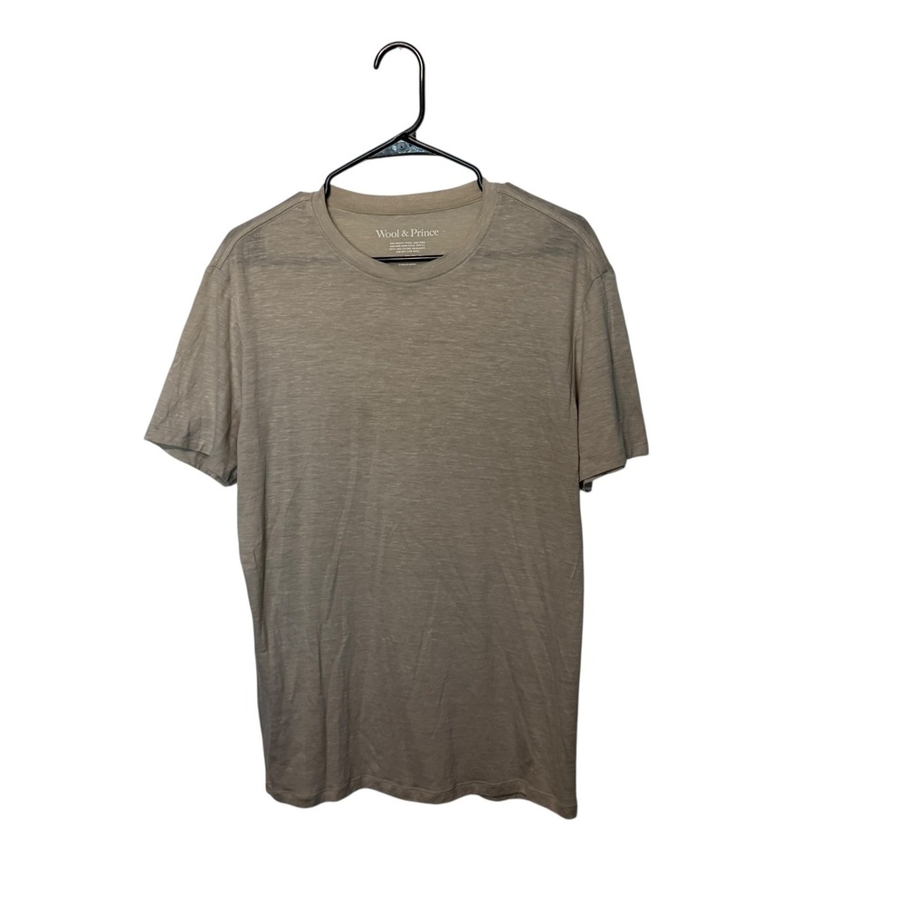 Wool & Prince Shirt Mens Medium Khaki Beige Merino Wool Linen Blend Crewneck Tee